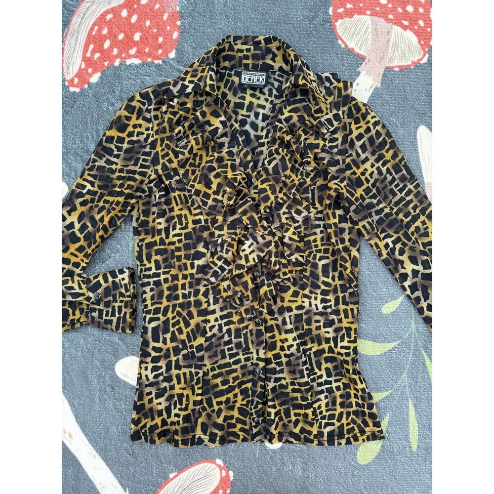 Collective Works of Berek Vtg Sheer Animal Print Button Down Long Sleeve Boho S